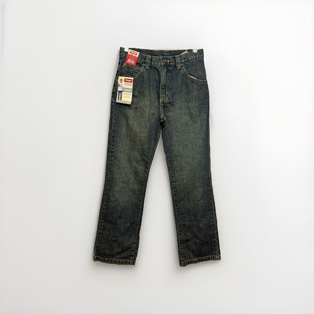 Wrangler Five Star Boys Jeans 14 Regular Straight Dark Wash Adjustable NWT